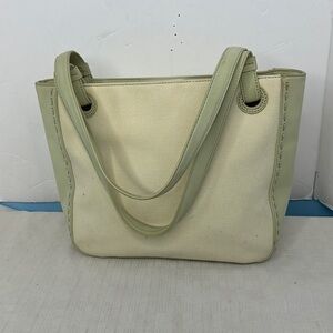 Vintage fossil tote in light green fabric and new buck leather